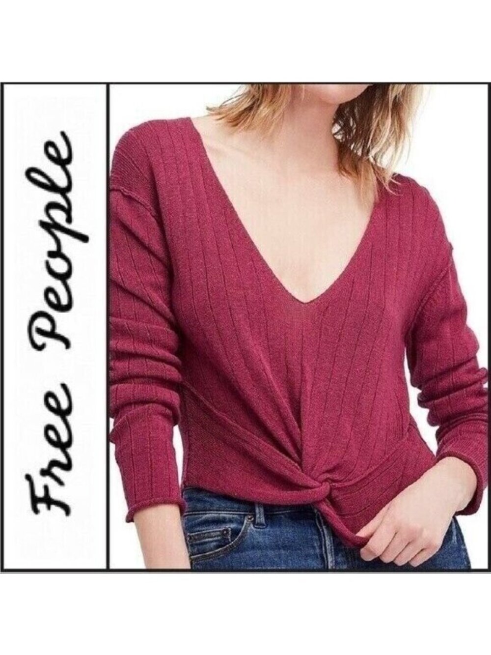 Free People Got Me Twisted Long Sleeve Top in Cosmic Berry - Medium New With Tag